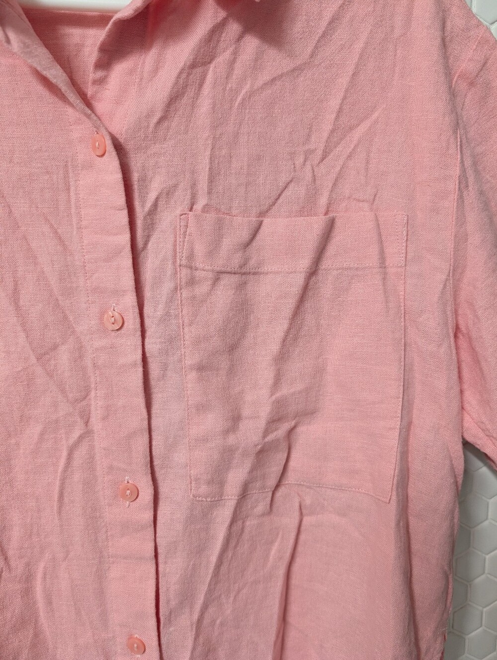 Abercrombie & Fitch short sleeve button down Linen Blend Shirt relaxed boxy fit - Picture 5 of 9